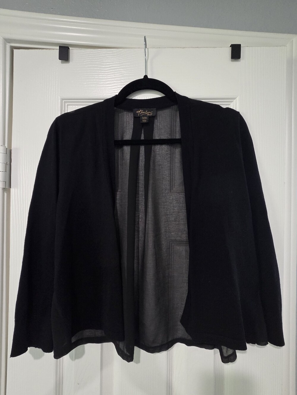 Size S Thalia Sodi Black Open-Front Lightweight Cardigan